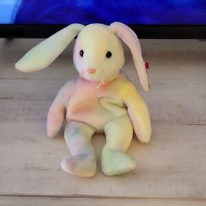 Ty Beanie Baby "Hippie" Pastel Plush Bunny - Pink, Yellow, Green